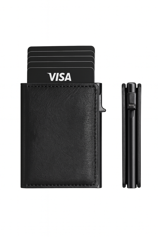 Black Faux Leather Slim Wallet With Quick-Access Card Holder