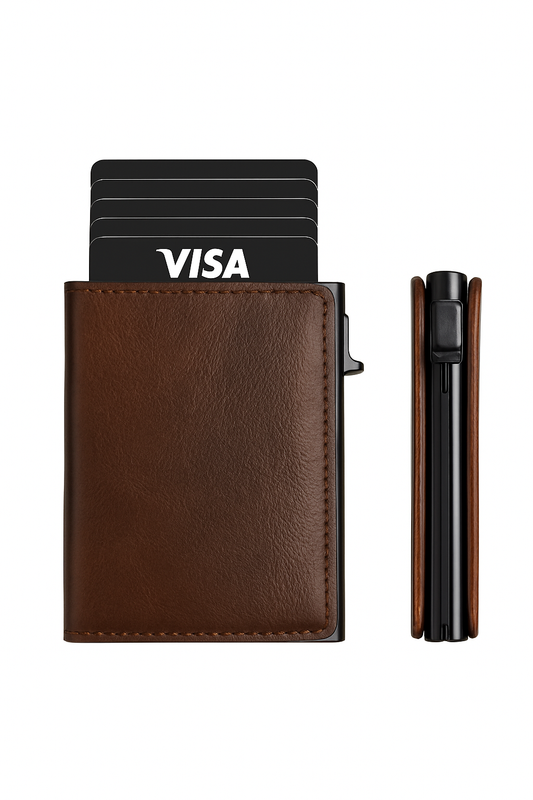 Brown Faux Leather Slim Wallet With Quick-Access Card Holder