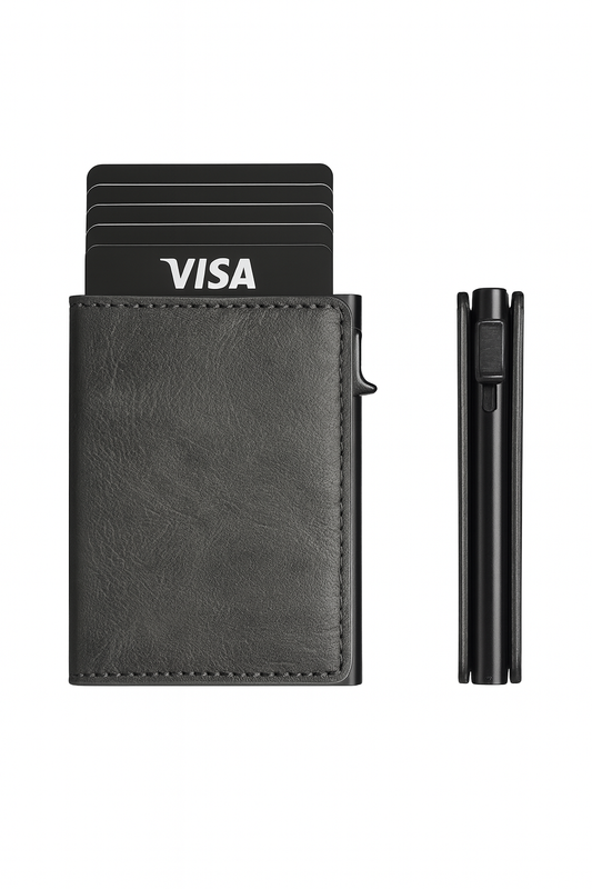 Grey Faux Leather Slim Wallet With Quick-Access Card Holder