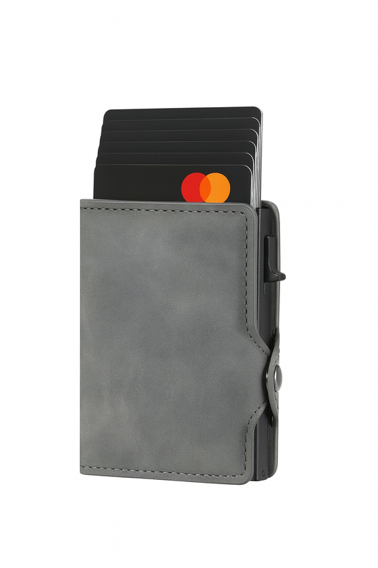 Grey Slim Wallet With Side-Access Card Holder