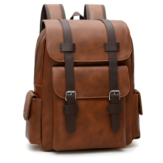 Brown Classic Travel Backpack With Multi-Pocket Storage